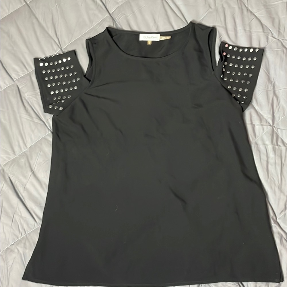 Calvin Klein Black Sleeveless Embellished Blouse (M)